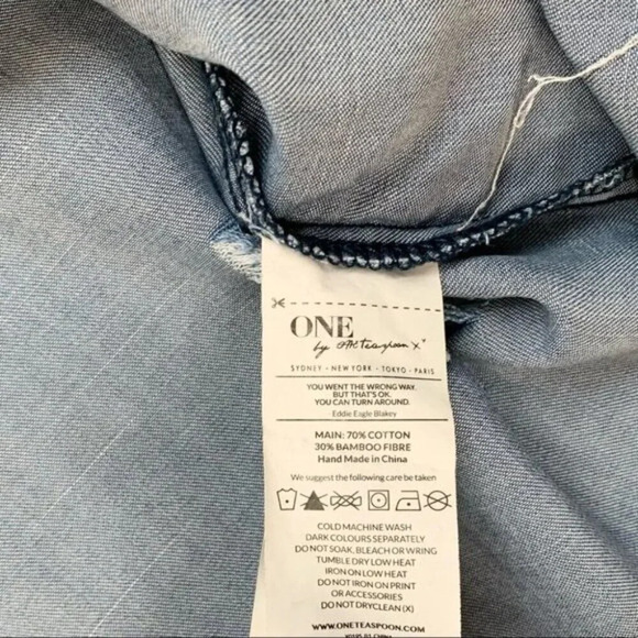 One Teaspoon Medium Wash Denim Button Down Shirts Chambray Dallas Tencel XXS - Picture 10 of 15